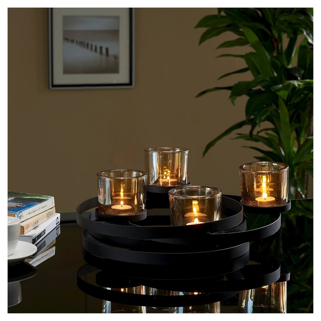 Circles Metal Centrepiece with Iridescent Glass Cups Black