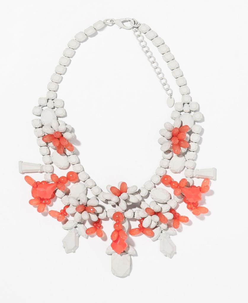 Zara white and coral painted rhinestone bib necklace ($36)