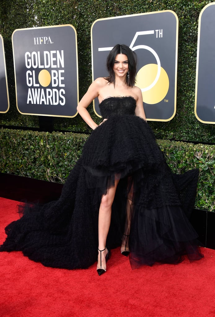 Kendall Jenner Wearing Black Dress At 2018 Golden Globes Popsugar Fashion