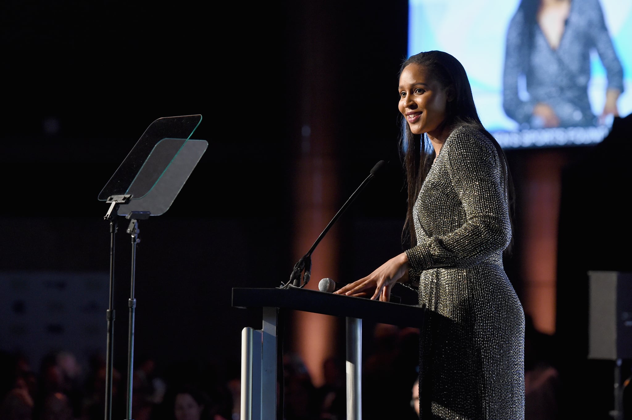 NEW YORK, NY - OCTOBER 18:  Winner of the Sportswoman of the Year in a team sport, Maya Moore, receives her award onstage at The Women's Sports Foundation's 38th Annual Salute To Women in Sports Awards Gala on October 18, 2017 in New York City.  (Photo by Nicholas Hunt/Getty Images for Women's Sports Foundation)