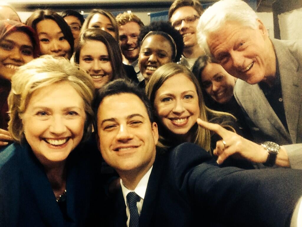 Inspired by Ellen DeGeneres's Oscars selfie, Jimmy Kimmel got the Clintons to show off their pearly whites during a Clinton Global Initiative University event in March 2014.