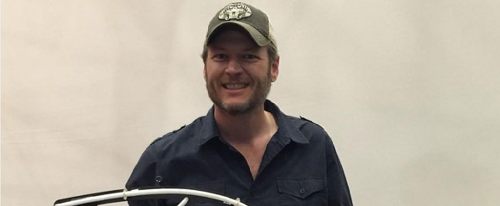 Blake Shelton Poses With Blake Sign From Gwen Stefani Video