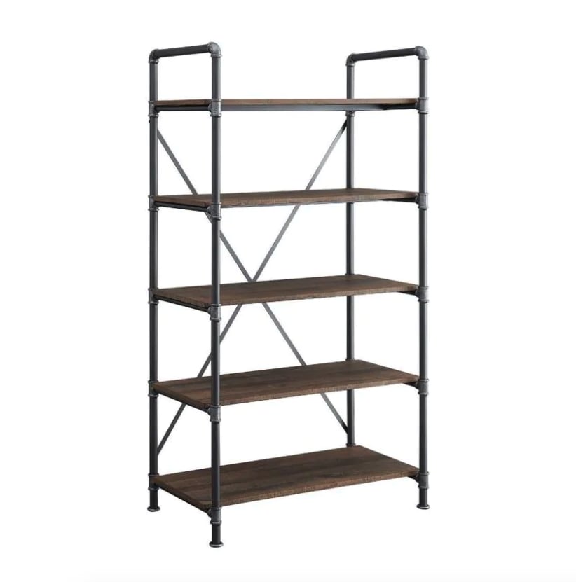 allen + roth Distressed Brown Metal 5-Shelf Bookcase
