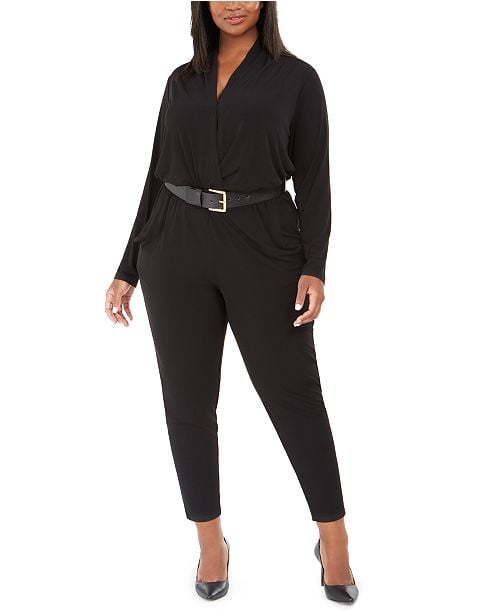 Michael Kors Surplice-Neck Belted Jumpsuit