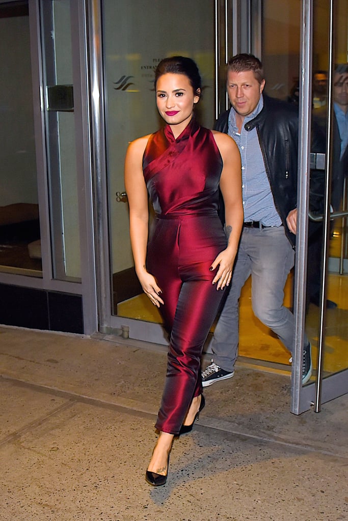 Demi Lovato Wears a Red Silk Jumpsuit in NYC