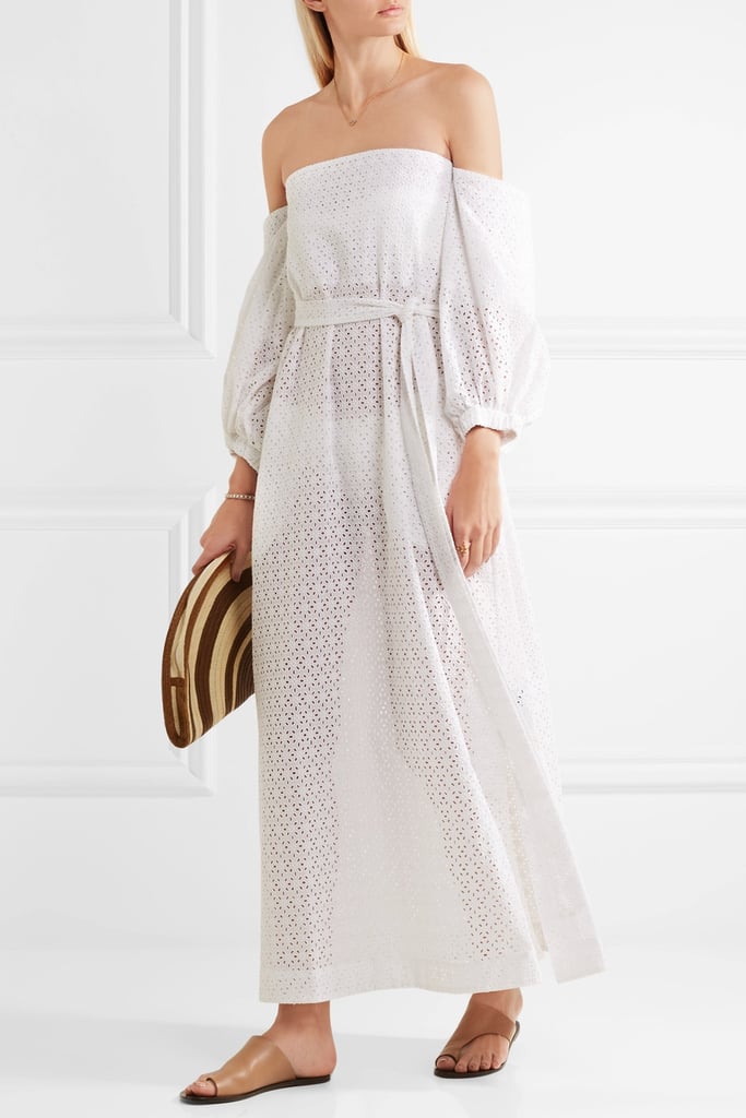 "My upcoming getaway to Punta Cana calls for a romantic sheer dress to wear over my swimsuits on the beach, but I like that Lisa Marie Fernandez's Off-the-Shoulder Cotton Dress ($695) offers enough coverage to wear with a bodysuit for dinner, too." — SW