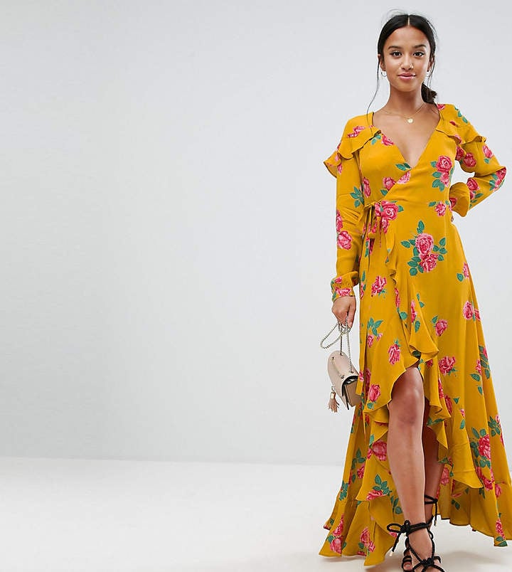 Asos Long Sleeve Wrap Maxi Dress In Bold Floral