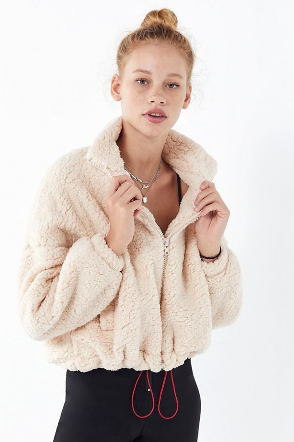 UO Willow Fuzzy Drawstring Teddy Jacket