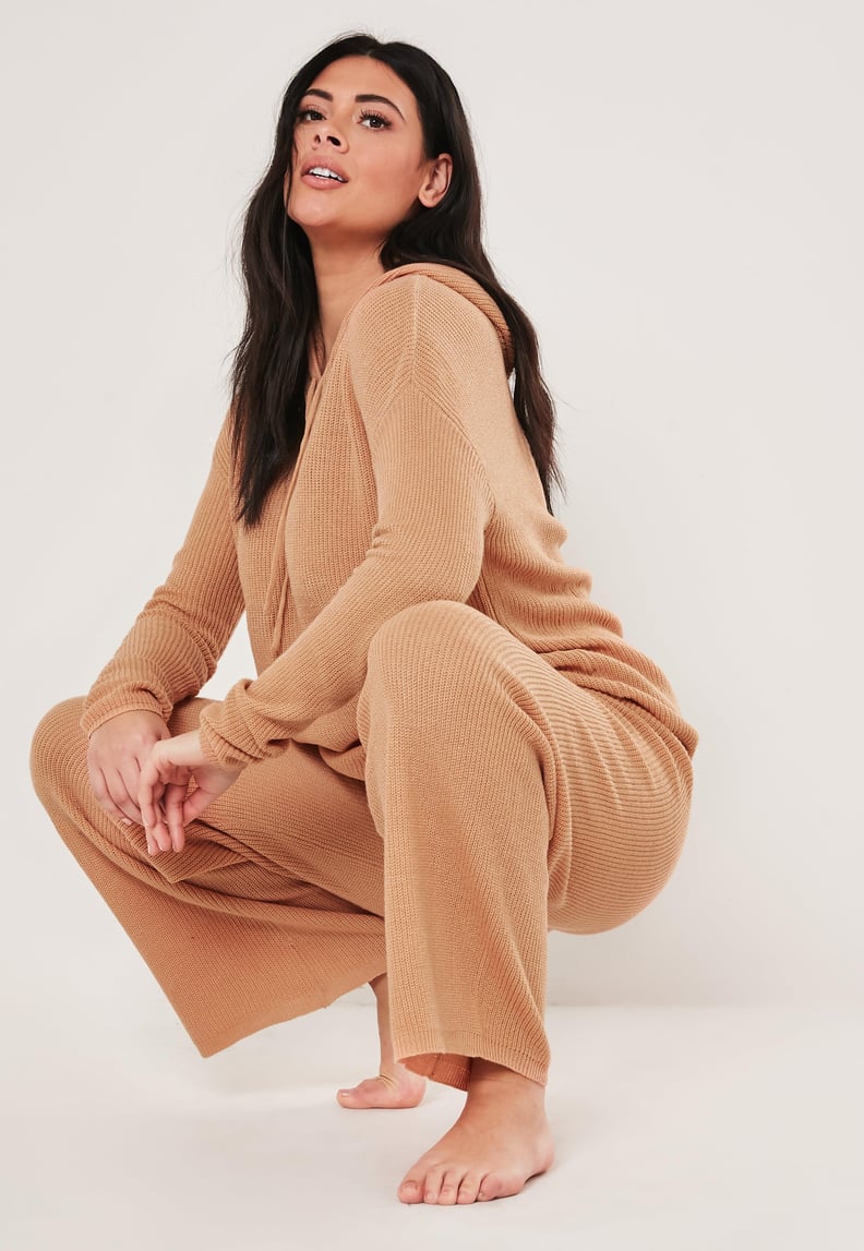 Missguided Camel Knitted Hoodie and Joggers Co Ord Set