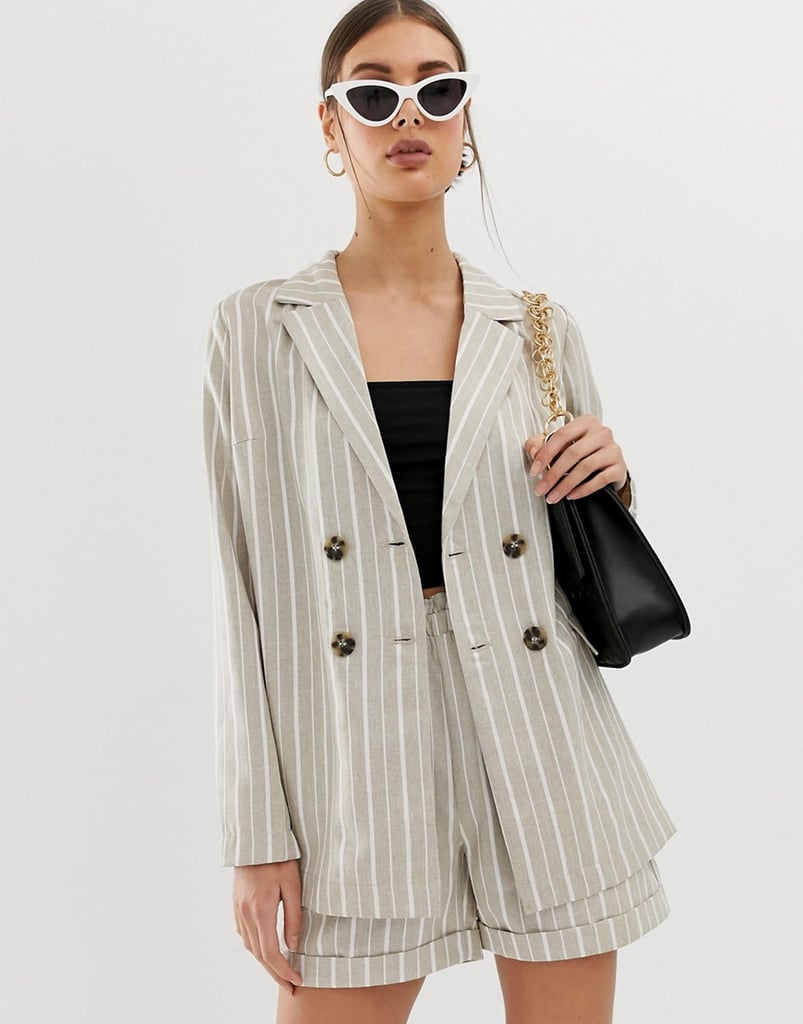 Na-kd Stripe Double Breasted Longline Blazer