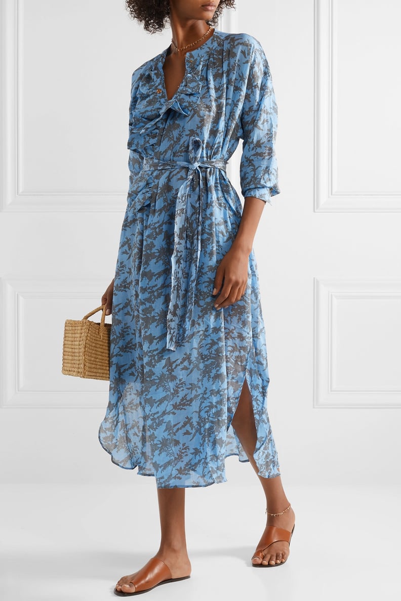 Yvonne S Ruffled Printed Linen Midi Dress