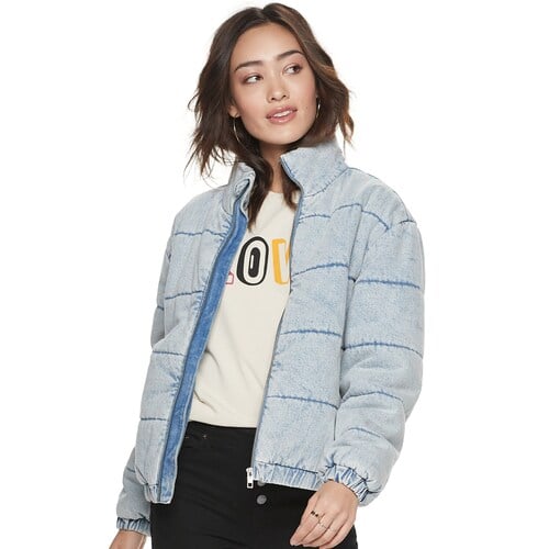 POPSUGAR Denim Puffer Jacket | Cute Coats For Women on Sale Black ...