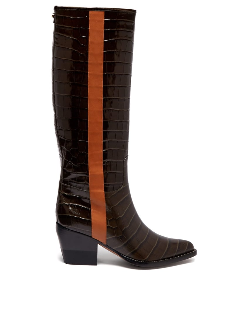Chloé Crocodile Effect Leather Knee-High Boots