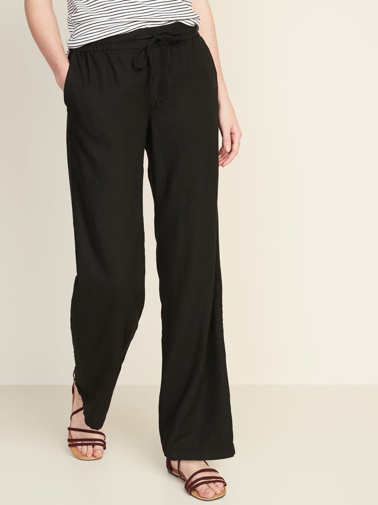 Old Navy Mid-Rise Wide-Leg Linen-Blend Pull-On Pants in Black Jack