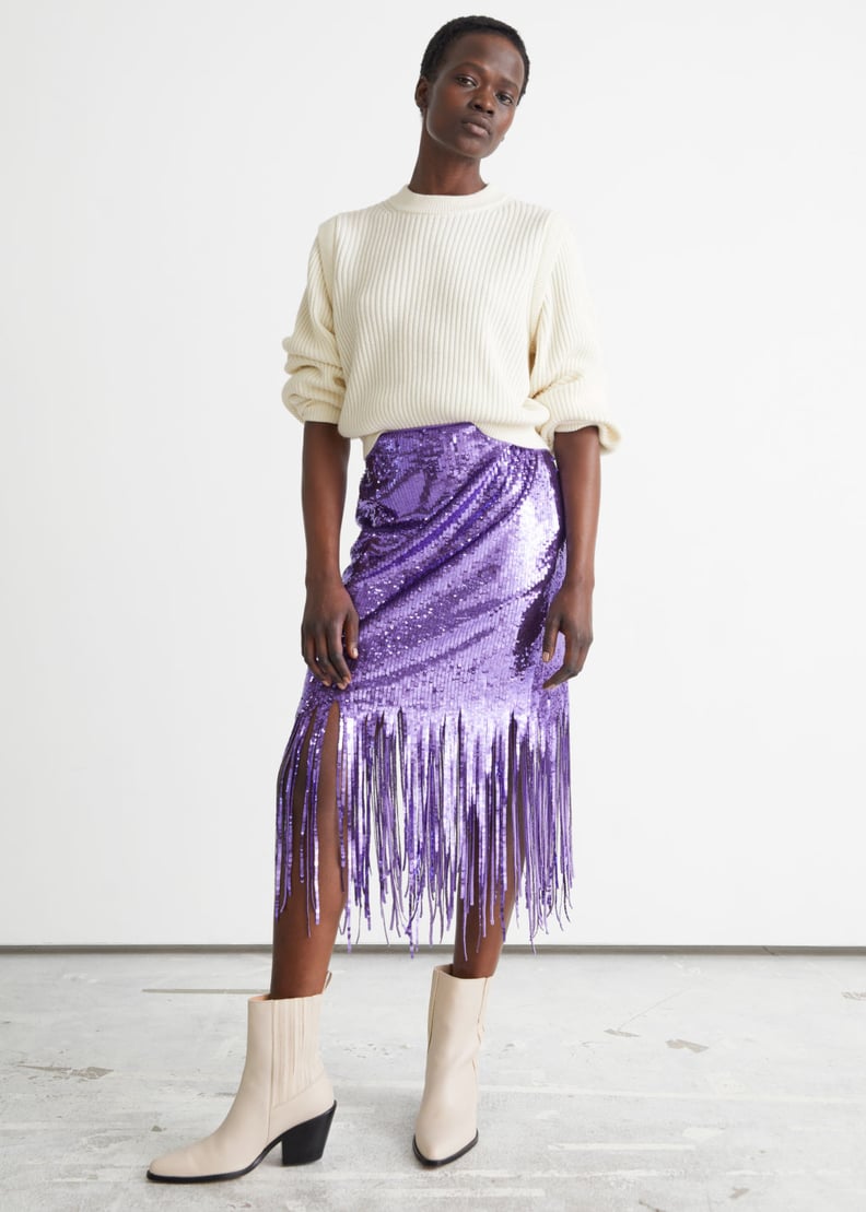 Statement Sparkles: & Other Stories Sequin Fringe Midi Skirt