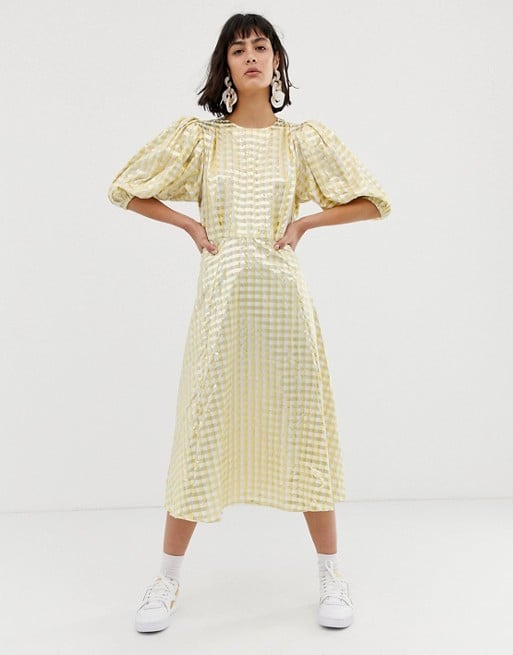 ASOS WHITE Metallic Gingham Midi Dress