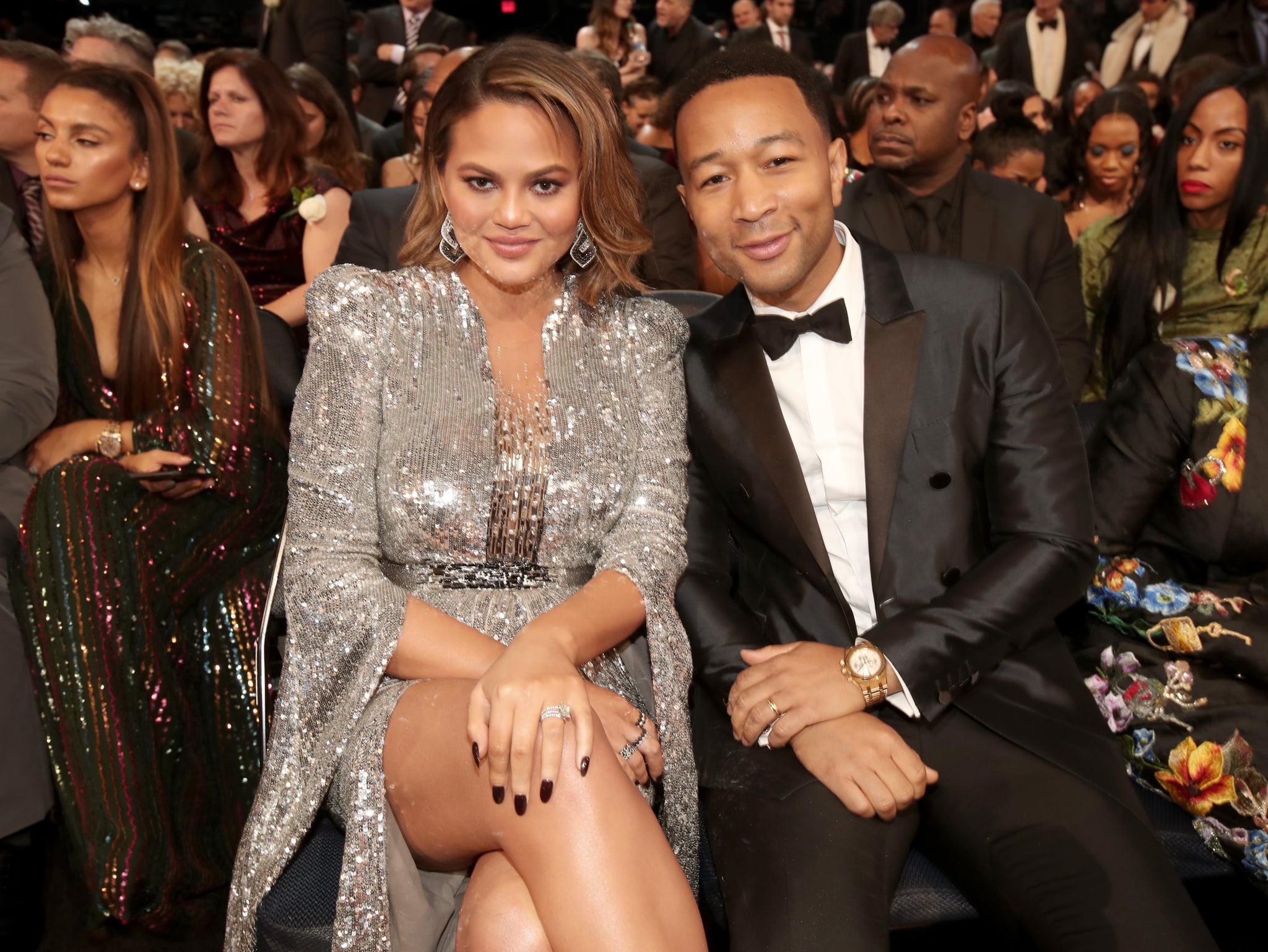 NEW YORK, NY - JANUARY 28:  Model Chrissy Teigen (L) and recording artist John Legend attend the 60th Annual GRAMMY Awards at Madison Square Garden on January 28, 2018 in New York City.  (Photo by Christopher Polk/Getty Images for NARAS)