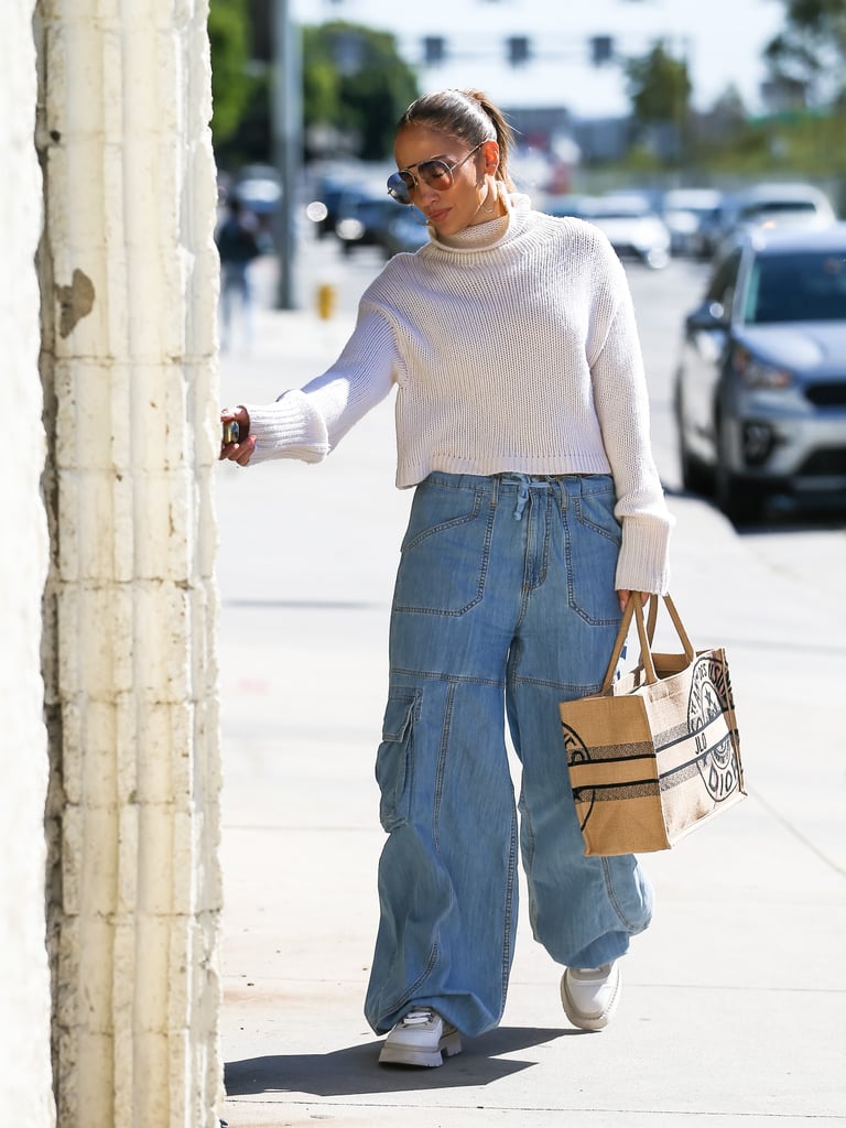 Jennifer Lopez Wearing Wide-Leg Cargo Pants in LA