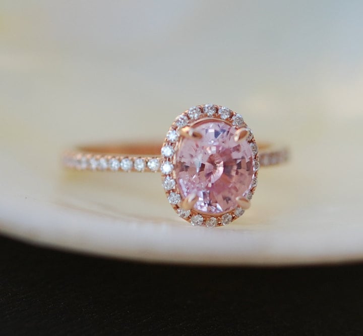 Etsy Peach Sapphire Engagement Ring