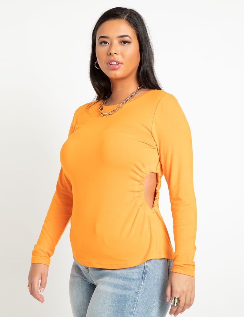 A Cutout Top: Eloquii Long Sleeve Top With Ruched Cutouts