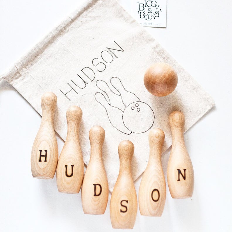 Wooden Bowling Set With Engraved Name Pins