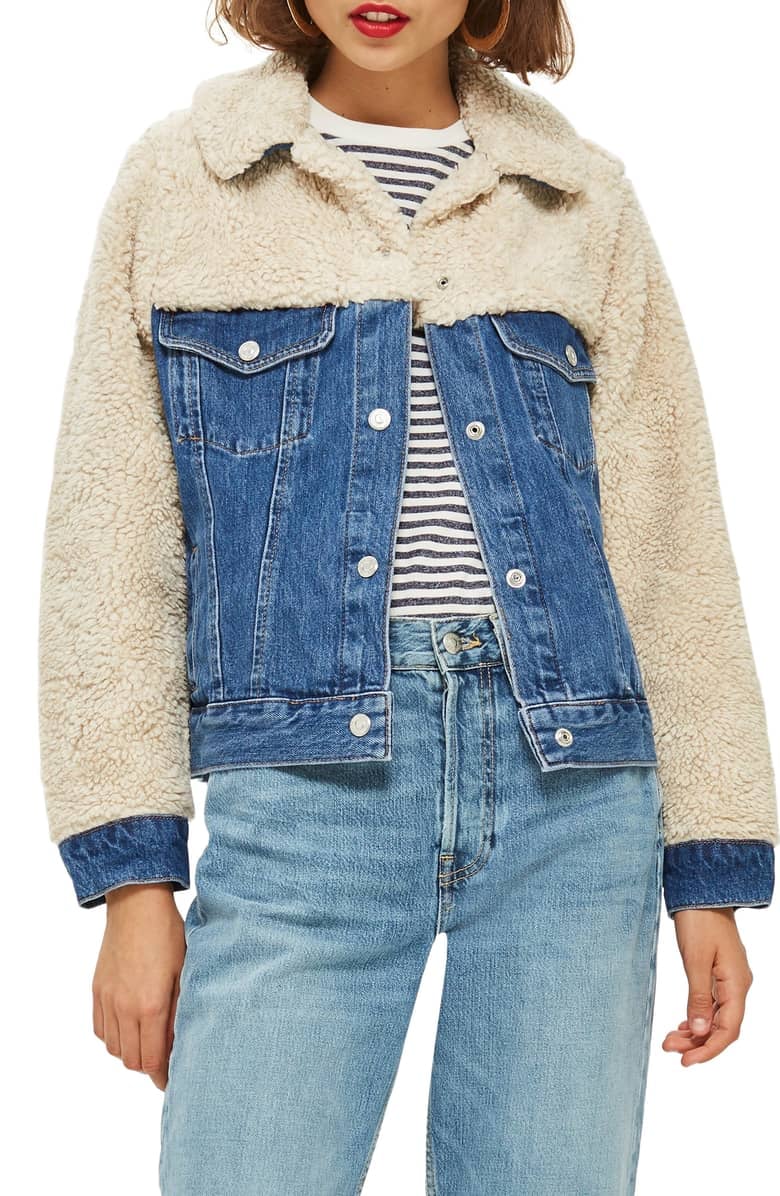 Topshop Hybrid Denim Borg Jacket