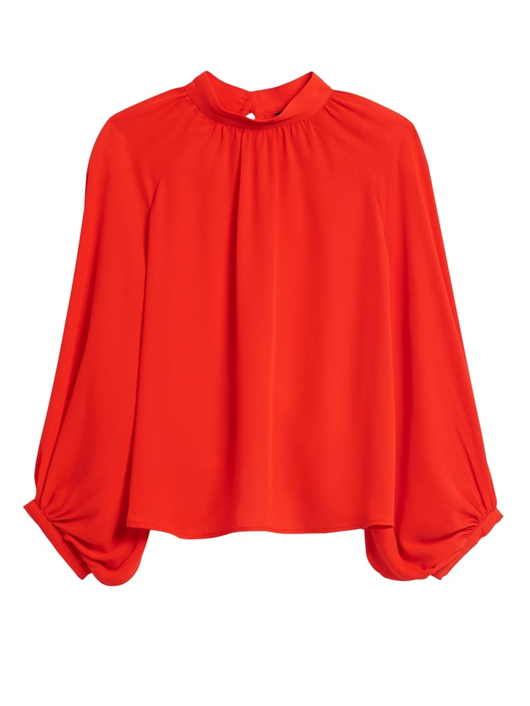 Mock-Neck Balloon-Sleeve Top