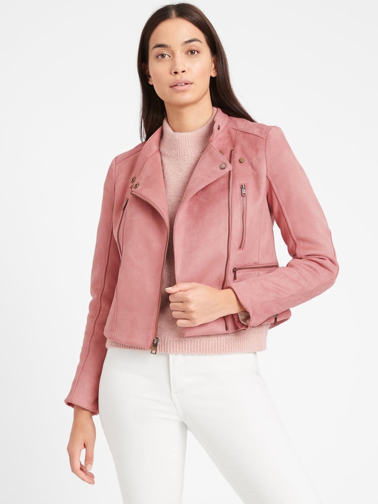 Banana Republic Vegan Suede Quilted Biker Jacket