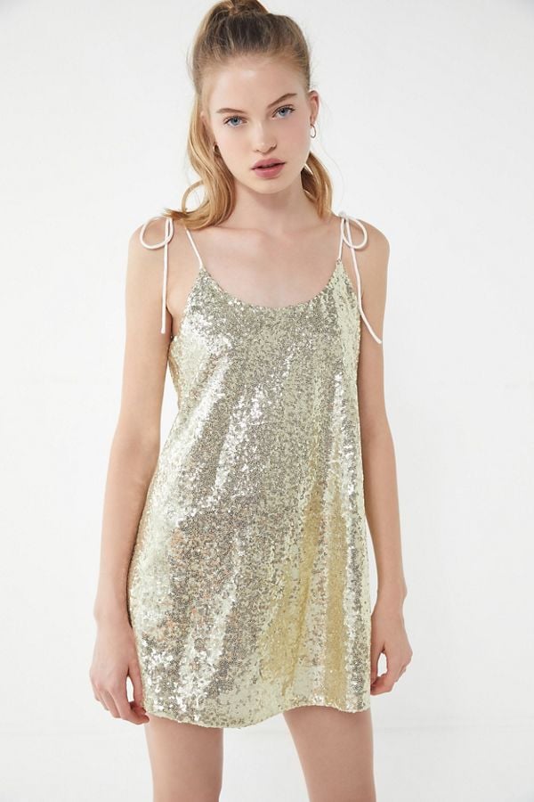 UO Starlette Sequin Tie-Shoulder Minidress