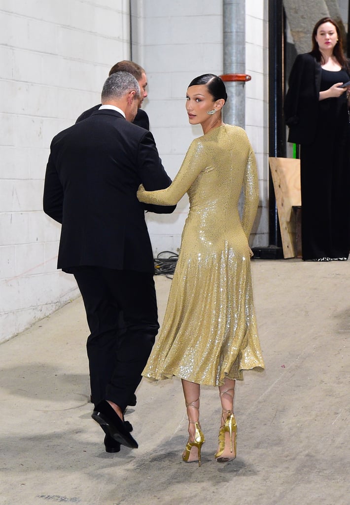 Bella Hadid's Plunging Gold Sequin Michael Kors Dress