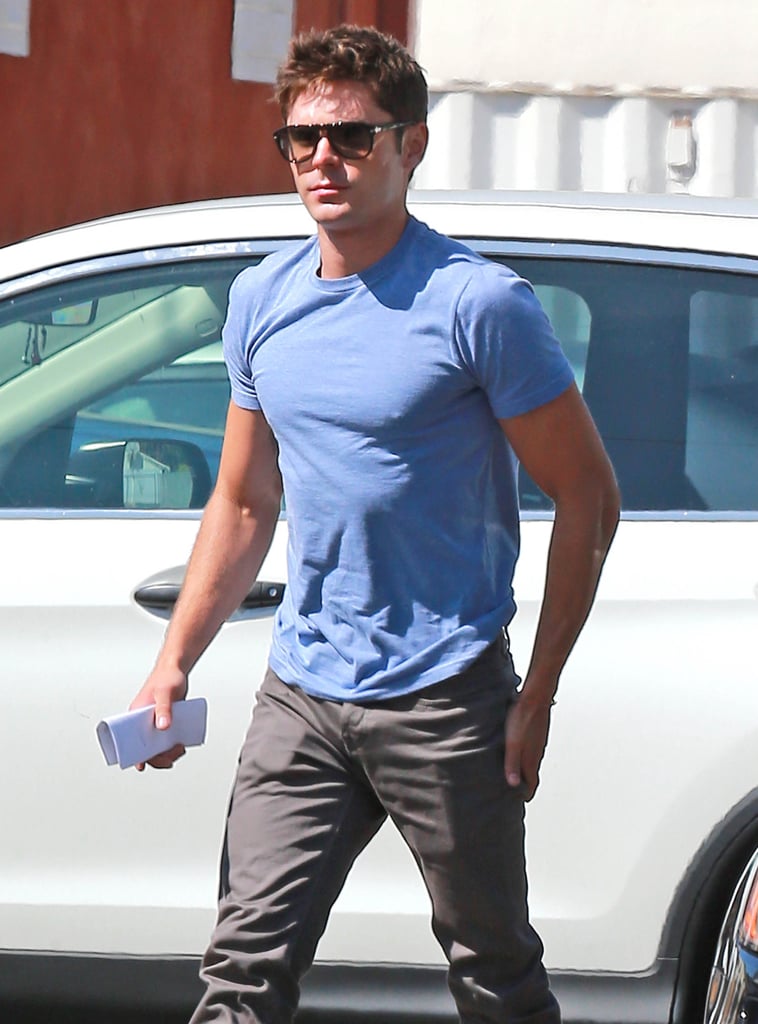 Zac Efron wore the perfect fitted shirt on the set of his new movie We Are Your Friends in LA on Friday.