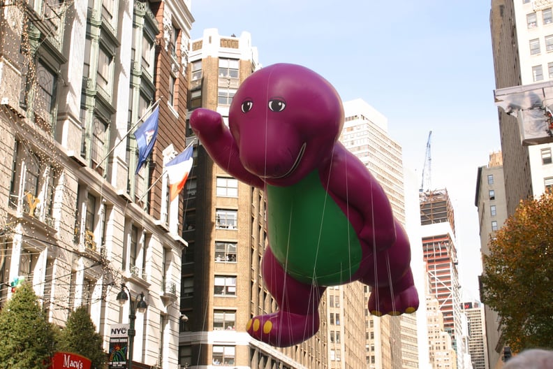 Barney the Dinosaur balloon at the 2002 Macy's Thanksgiving Day Parade on November 28, 2002