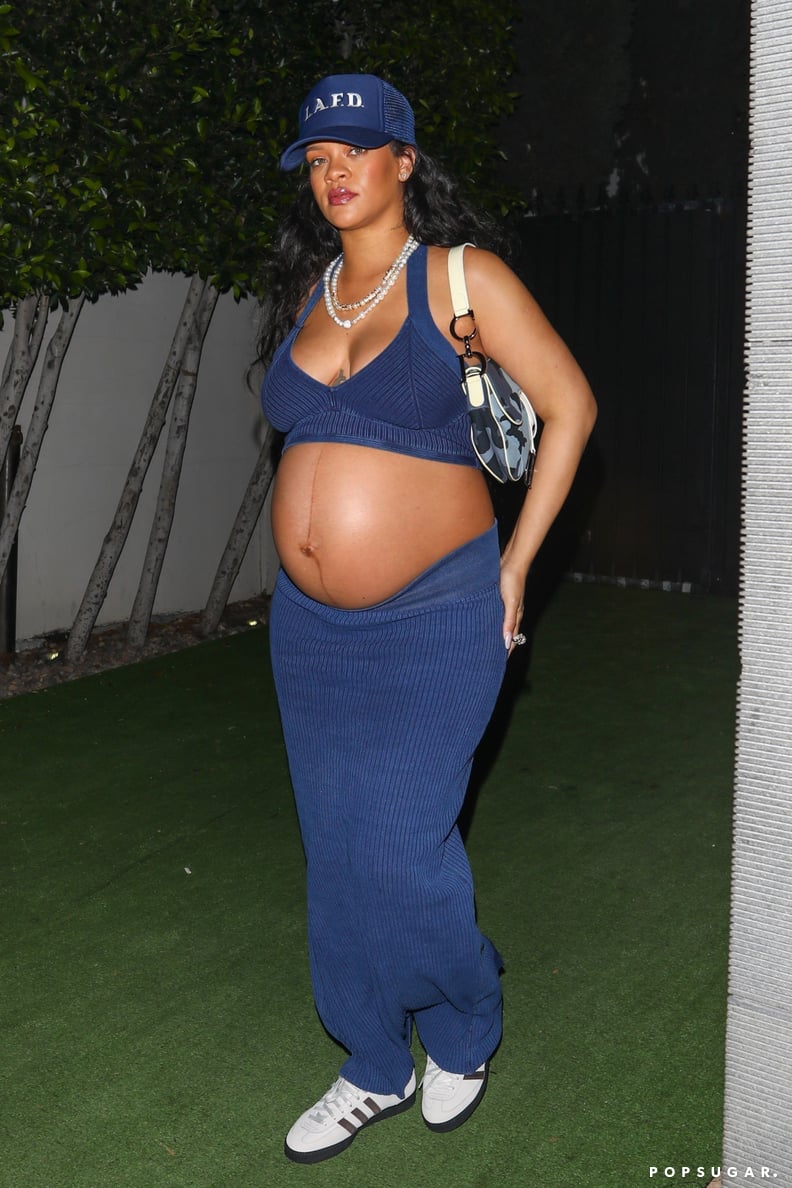 Rihanna Wearing a Navy-Blue Alaïa Skirt Set