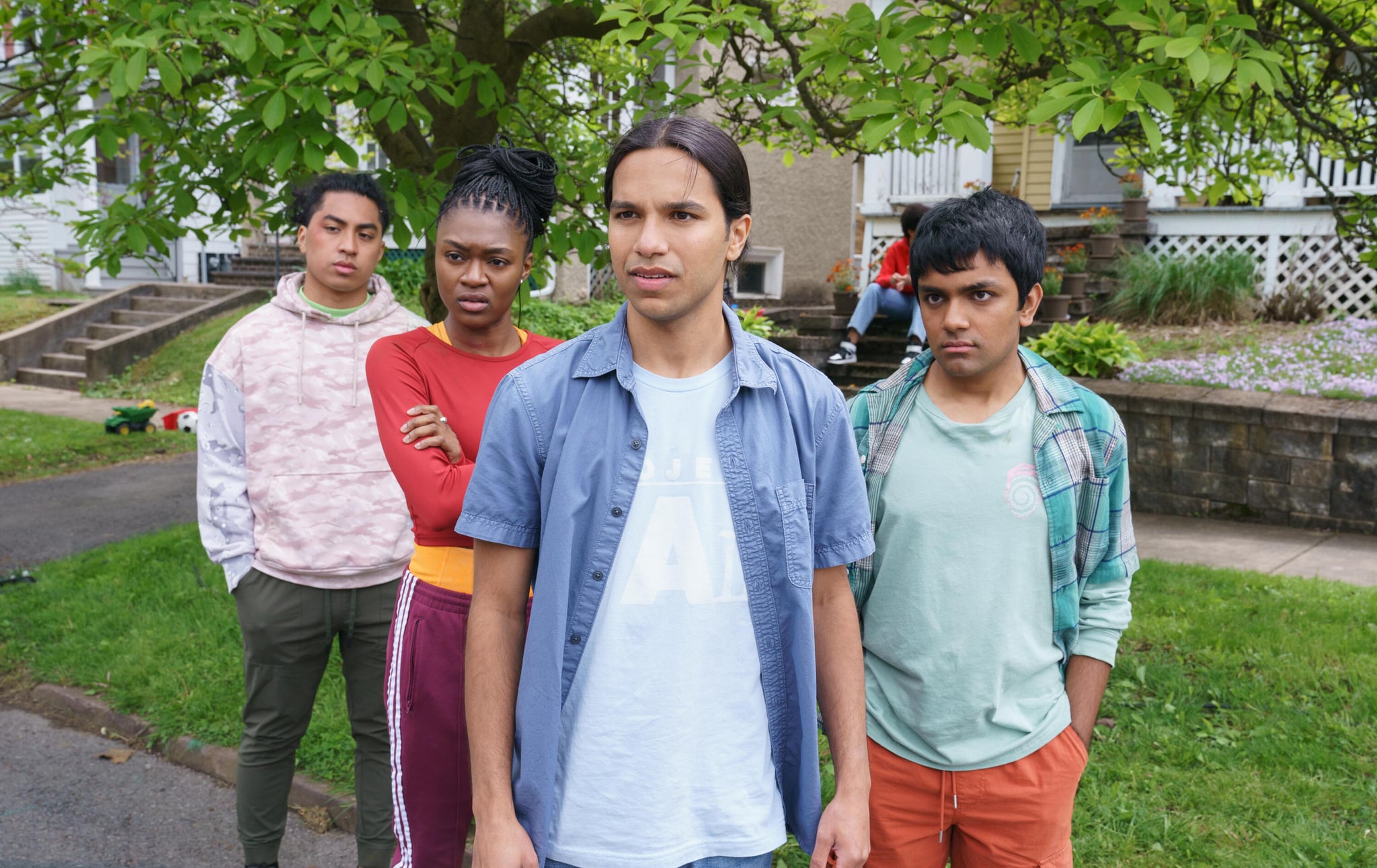 Miguel Wants To Fight -- A coming of age comedy about a 17-year-old who asks his three best friends to help him get in his first fight ever before he moves to a new city. David (Christian Vunipola), Cass (Imani Lewis), Miguel (Tyler Dean Flores) and Srini (Suraj Partha), shown. (Photo by: Brett Roedel/Hulu)