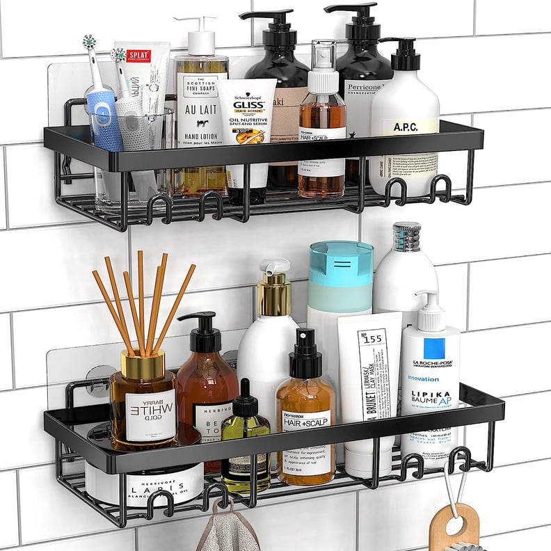 2 Pack Bathroom Shower Organizer, Adhesive Shelves with Hooks and Hanging  Cups