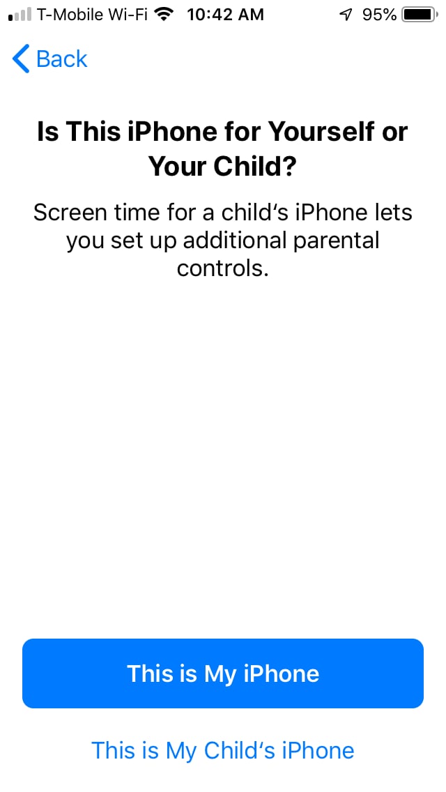 Select This Is My iPhone or This Is My Child's iPhone