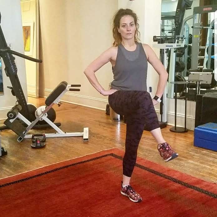 Why it's effective: “This is one of my most challenging moves engaging hips, thighs, butt, core, and cardio.”