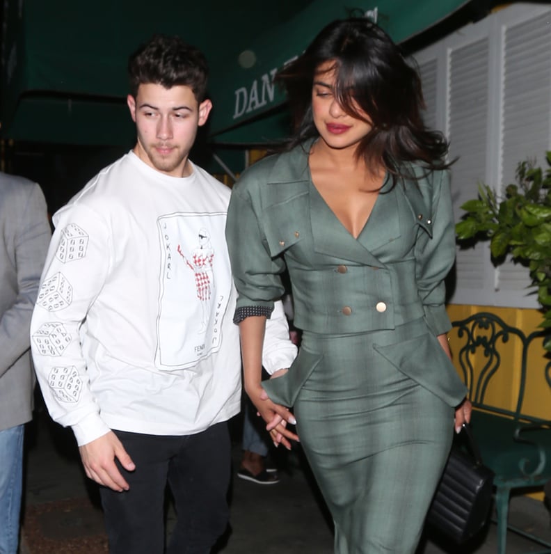 Priyanka Chopra Wearing a Sage Suit Set on Date Night With Nick Jonas