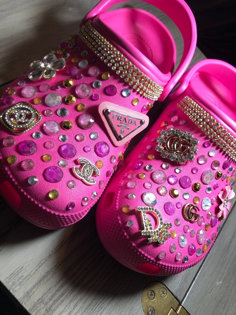 Chanel inspired Charmed Crocs  Pink crocs, Crocs fashion, Chanel inspired