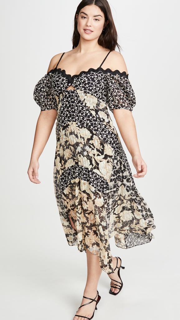 Rebecca Taylor Off Shoulder Print Mix Dress