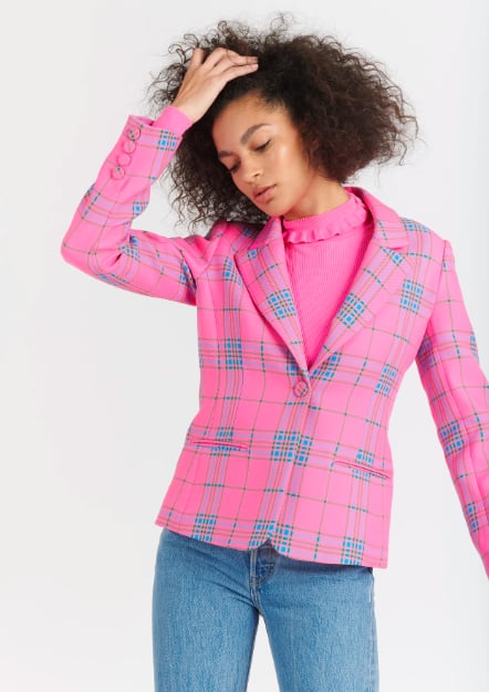 pink checked blazer