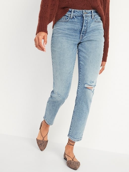 High-Waisted O.G. Straight Button-Fly Ripped Jeans