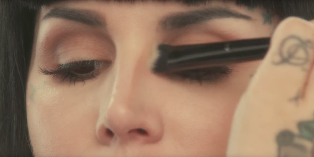 Carmichael used the Lock-It Concealer Brush #40 ($24), which is affectionately dubbed the "Kitten Paw." She stressed the importance of using a clean brush so you don't add more product to the face, since precision is key here. She created a skinny line and blended out in what appeared to be a total of about eight seconds — so easy!
