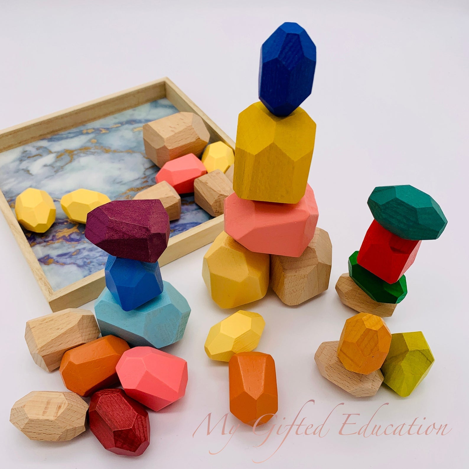 My Gifted Education Wooden Stacking Balancing Rainbow Stones