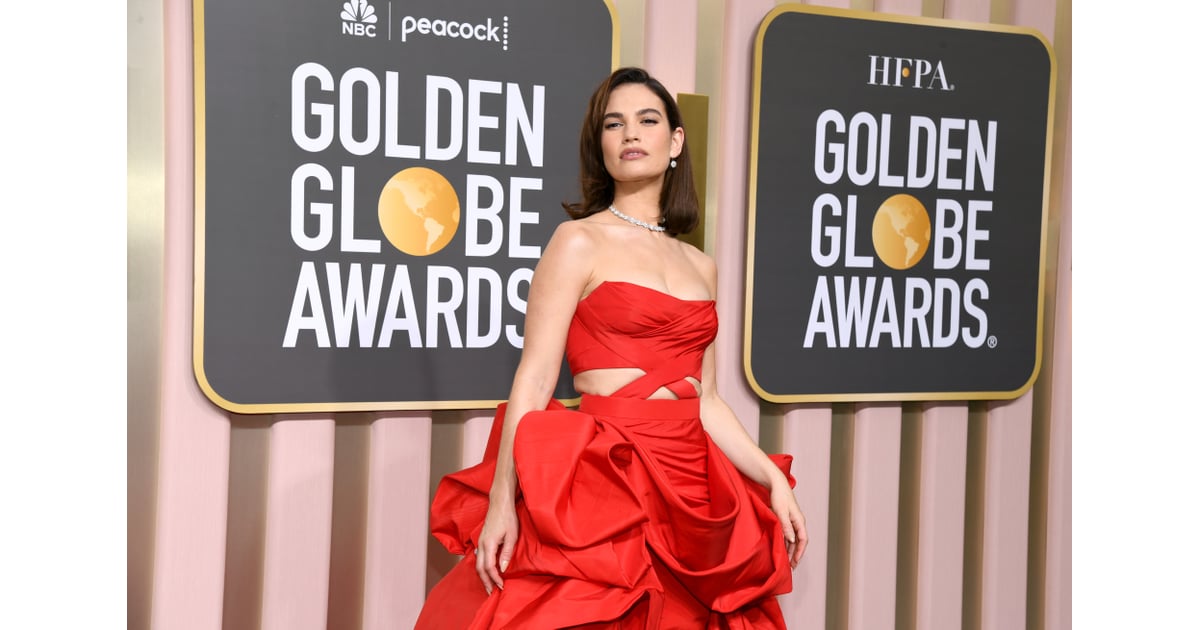 Lily James's Red Versace Dress at the 2023 Golden Globes POPSUGAR