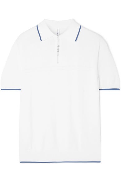 Adam Selman Sport Pointelle-Trimmed Knitted Polo Shirt