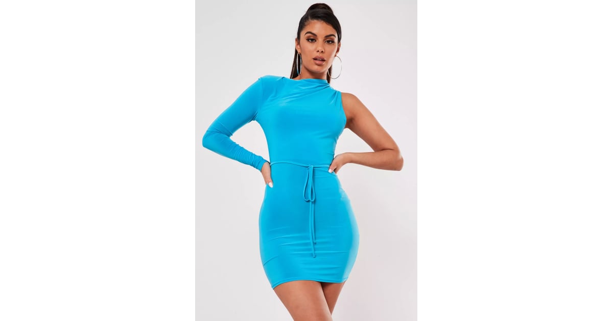 Missguided Blue Slinky One Sleeve Midi Dress Kylie Jenner s Blue