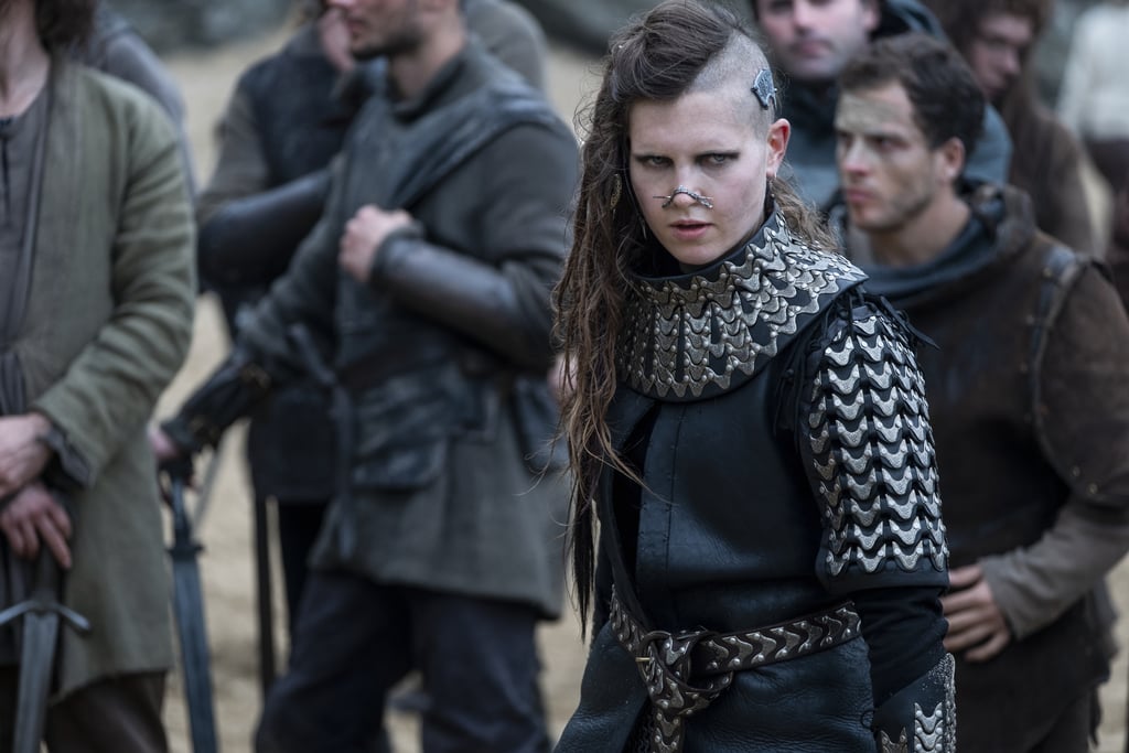 As for many of the other characters, Ökvist worked with dozens of artists on set who helped sculpt prosthetics and design realistic features to help pull the looks off visually. For the Vikings specifically, the process involved making fake piercings, scars, and even skull plates. 
"We did a lot of facial piercings and actually skull piercings, mirroring that to where we've got metal pieces forged into the skull," Ökvist said.
The show's first season was a playground for all kinds of interesting costumes and character designs, and according to Ökvist, there's plenty more where that came from. "We invented quite a lot of things but what is interesting now is that — for season two, we're doing quite a lot of development for that now," she said.