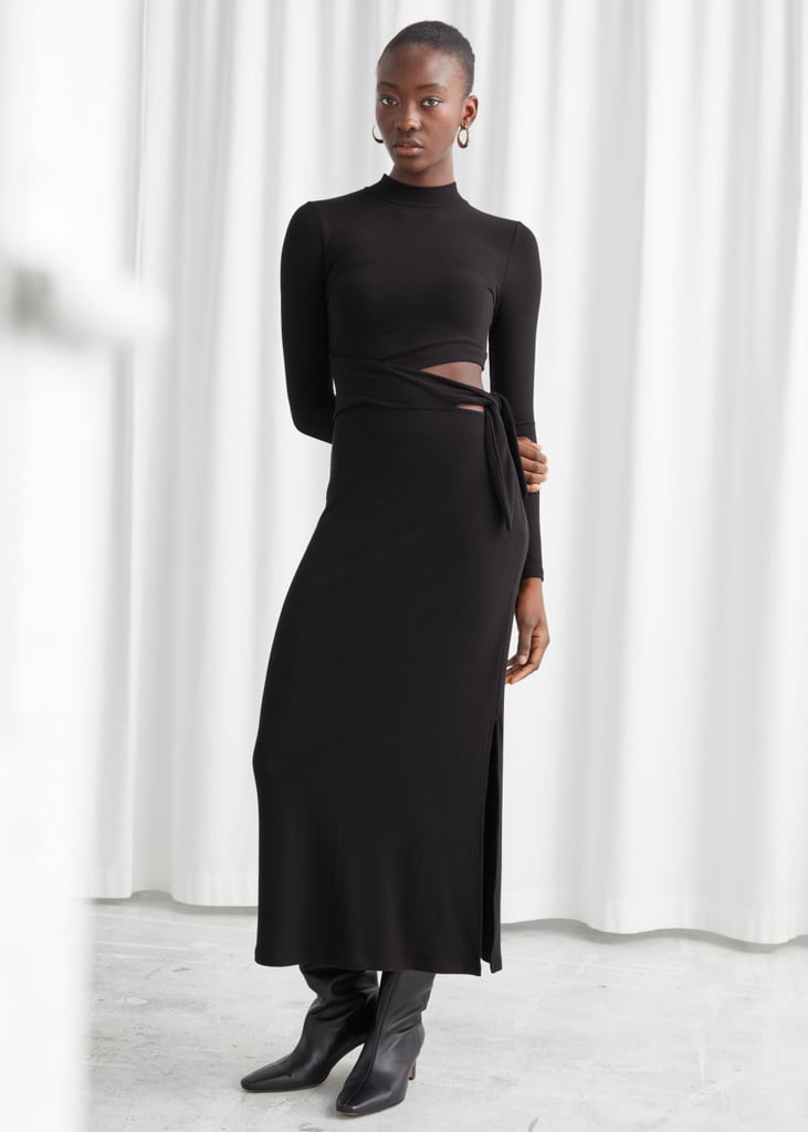 & Other Stories Mock Neck Cut Out Midi Dress