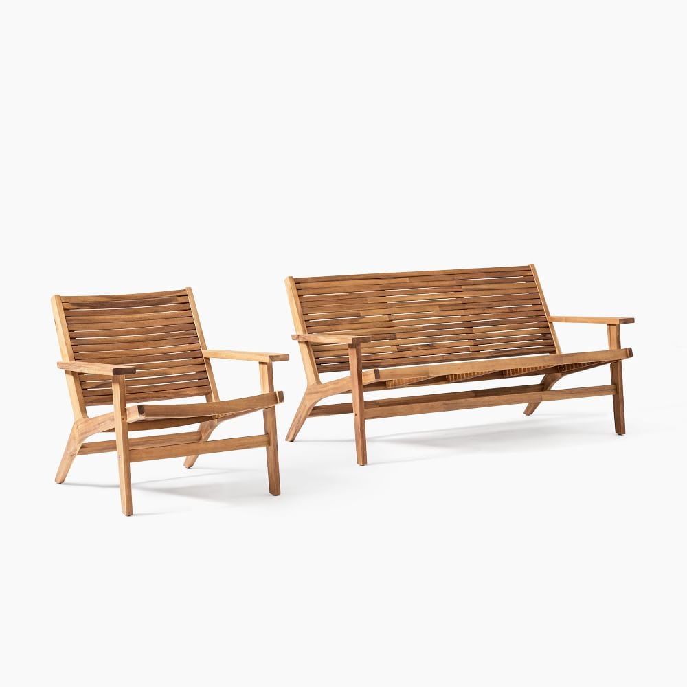 West Elm Acadia Collection Colonial Teak Lounge Chair + Love Seat